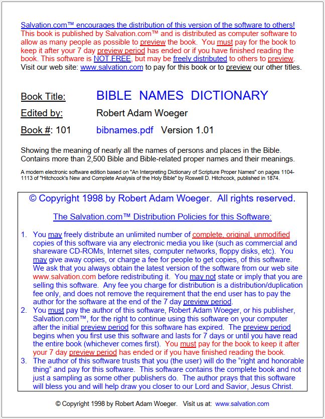 Cover of BIBLE NAMES DICTIONARY